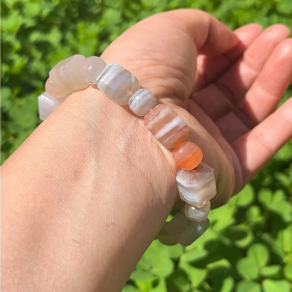 11mm stretchable cubic banded‎ Yanyuan agate bracelet 1486